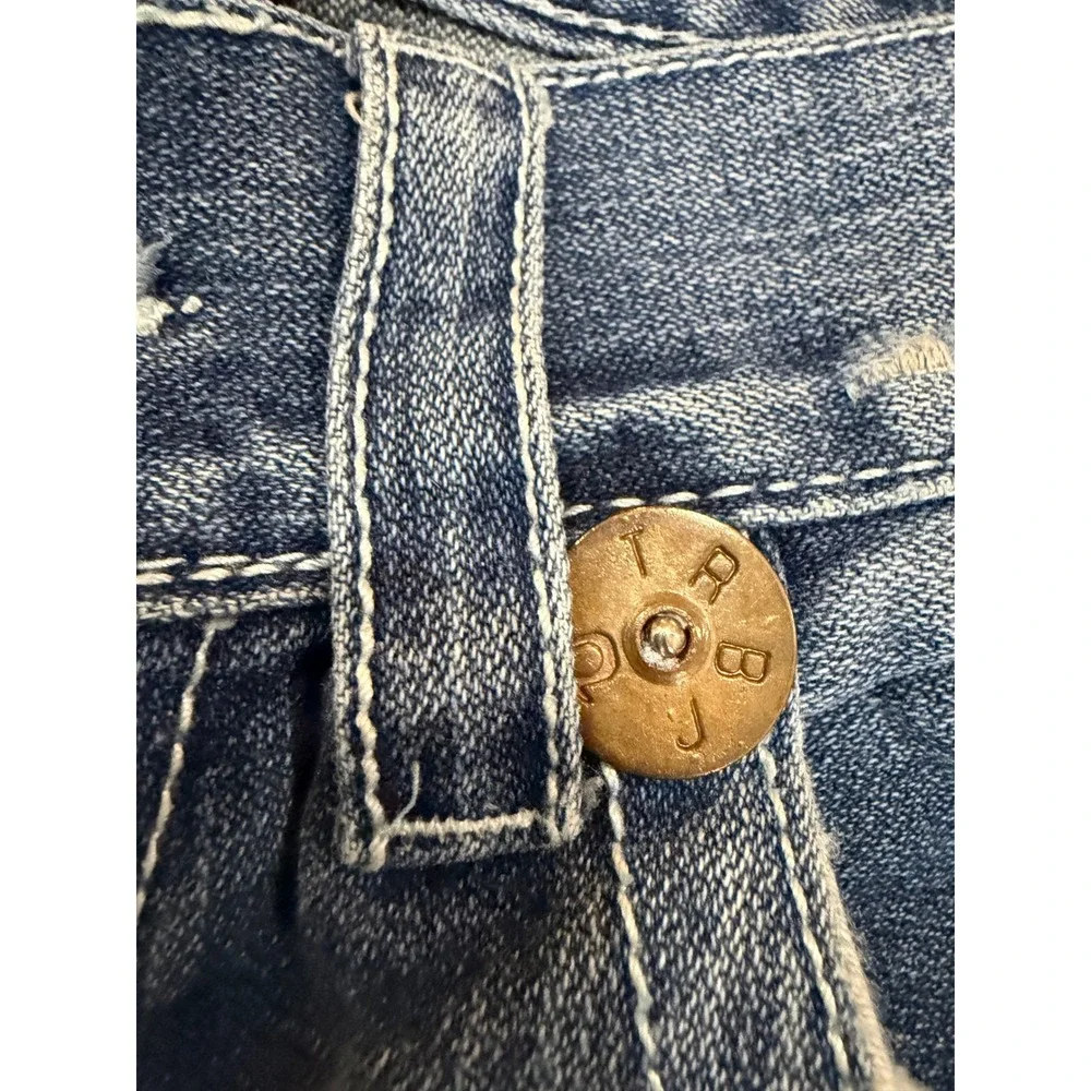 True Religion Mens Jeans Y2K USA World Tour Skull Patch Distressed‎ Size 30 x 27